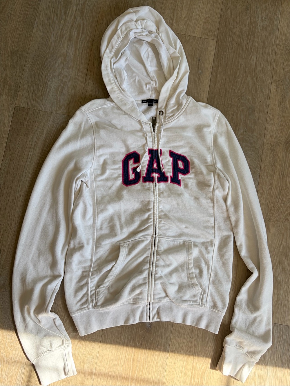 Y2K Gap Stretch Cream Logo Full Zip Hoodie Size Small